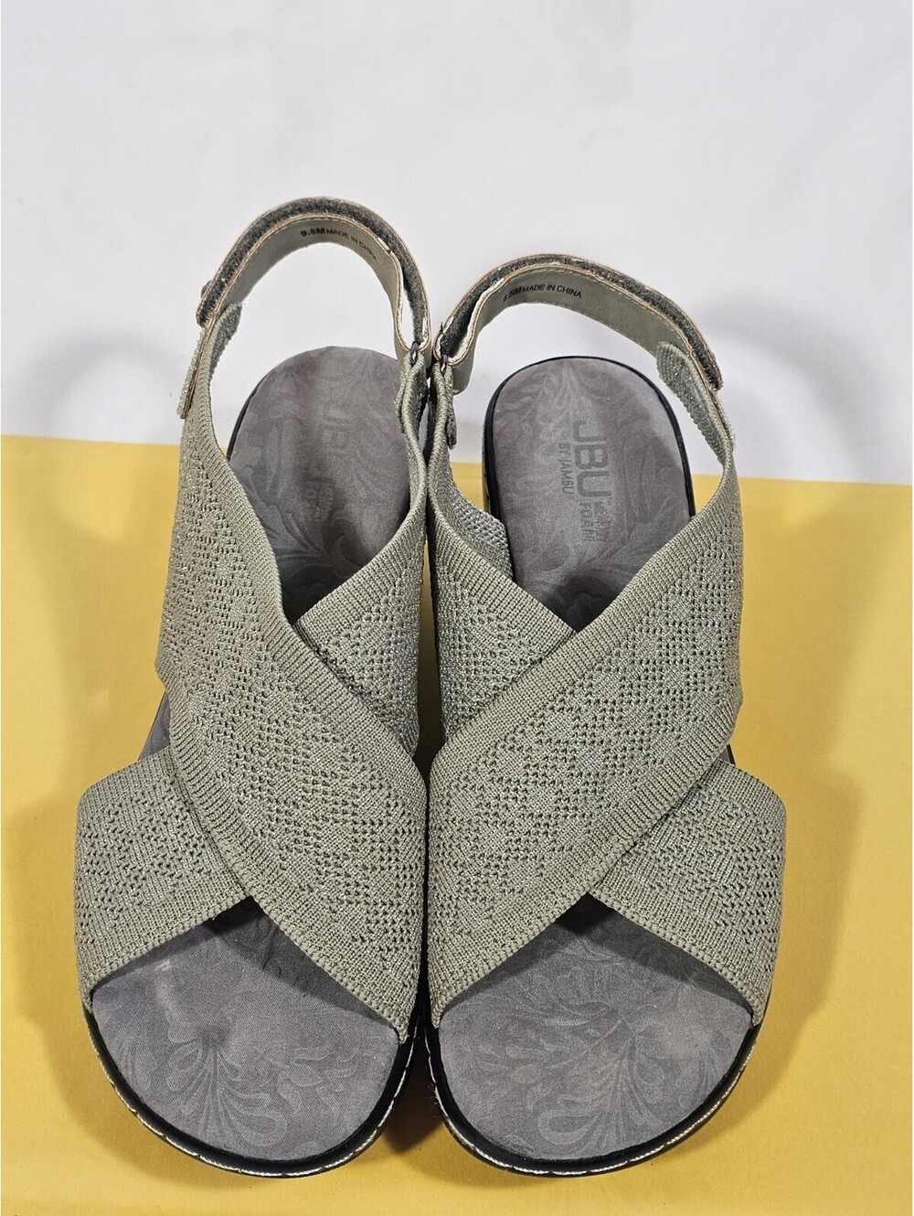 JBU by Jambu Women's Alyssa Shimmer Knit Wedge Heel Sandal, Sz 9.5M Sage Color